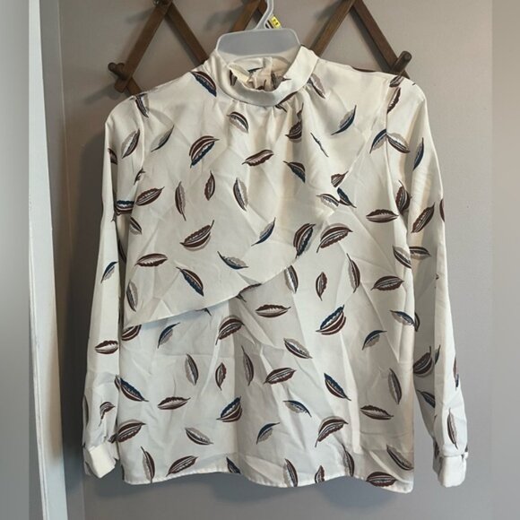 Sears Tops - Vintage 70s vibe blouse with fall vibes Leaves and a fun bodice overlay